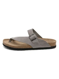Leren teenslippers grijs