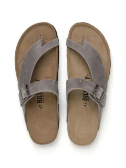 Leren teenslippers grijs