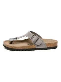 Leren teenslippers grijs