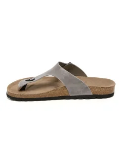 Leren teenslippers grijs