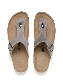 Leren teenslippers grijs