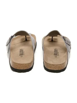 Leren teenslippers grijs