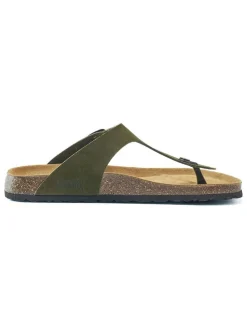 Leren teenslippers kaki