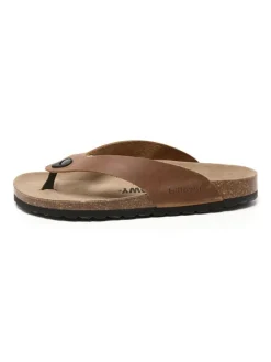 Leren teenslippers lichtbruin