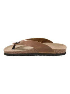 Leren teenslippers lichtbruin