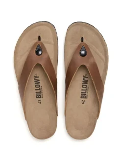 Leren teenslippers lichtbruin