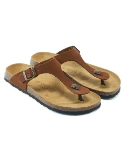 Leren teenslippers lichtbruin