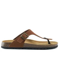 Leren teenslippers lichtbruin