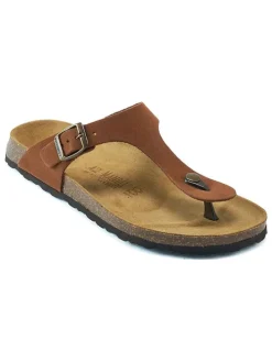 Leren teenslippers lichtbruin