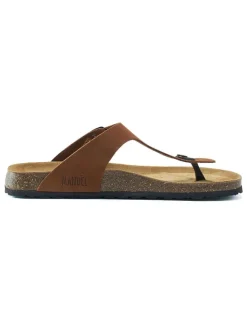 Leren teenslippers lichtbruin