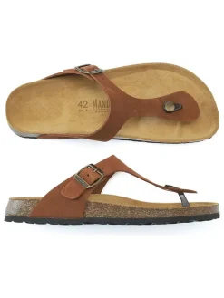 Leren teenslippers lichtbruin