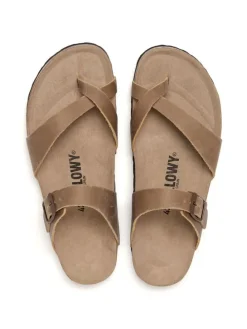 Leren teenslippers lichtbruin