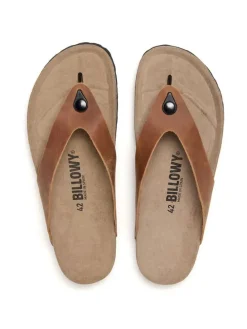 Leren teenslippers lichtbruin