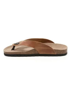 Leren teenslippers lichtbruin