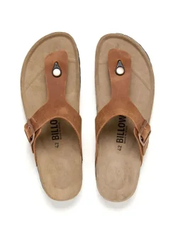 Leren teenslippers lichtbruin