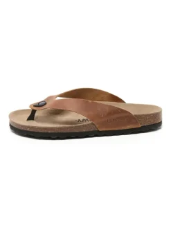 Leren teenslippers lichtbruin