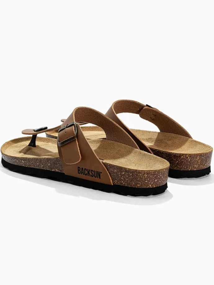 Leren teenslippers "Singapore" camel