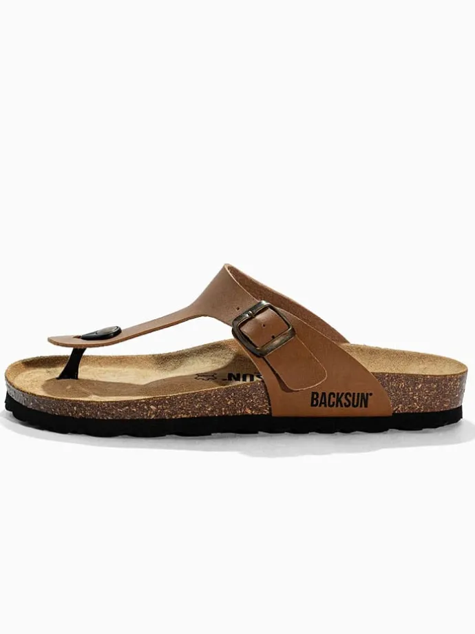 Leren teenslippers "Singapore" camel