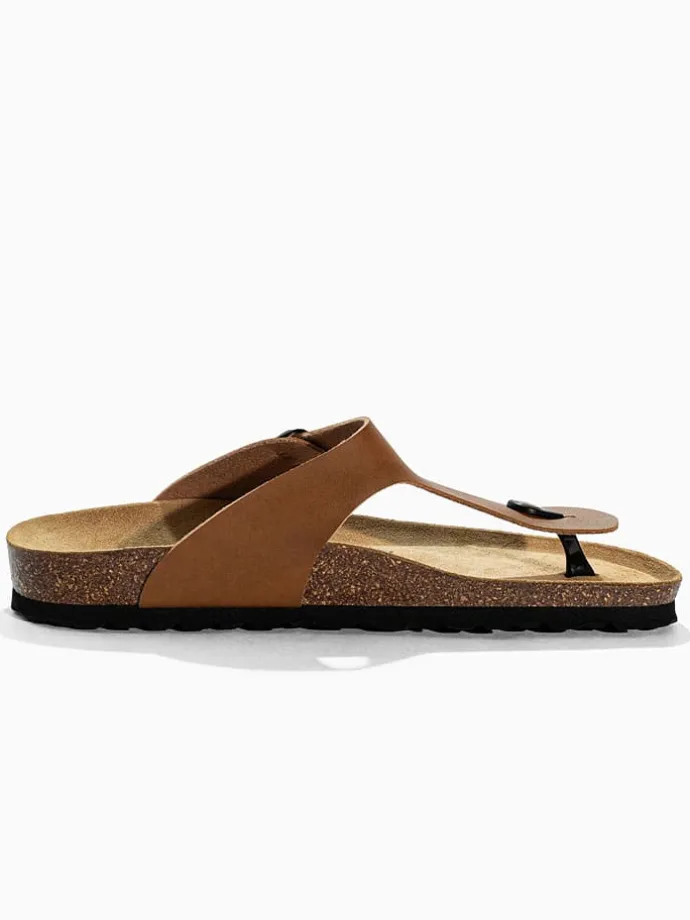 Leren teenslippers "Singapore" camel