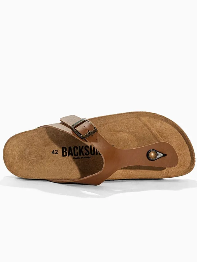 Leren teenslippers "Singapore" camel