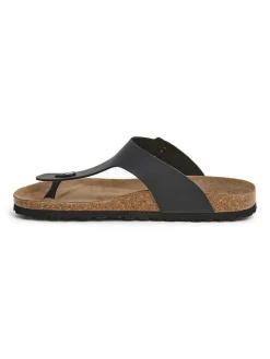 Leren teenslippers zwart