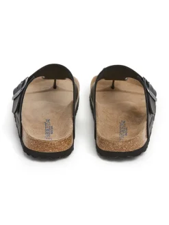 Leren teenslippers zwart