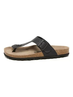 Leren teenslippers zwart