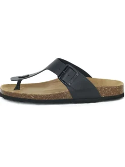 Leren teenslippers zwart
