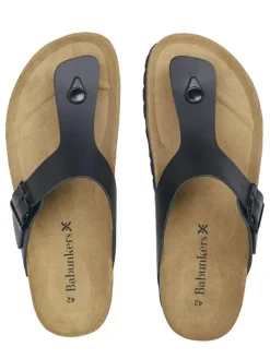 Leren teenslippers zwart