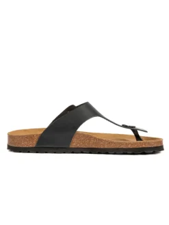 Leren teenslippers zwart