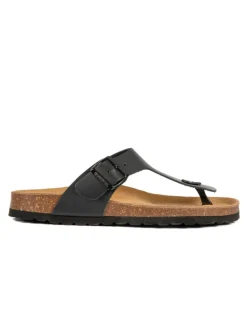 Leren teenslippers zwart
