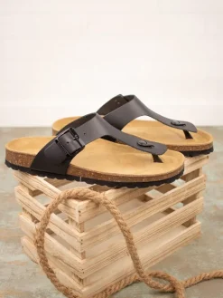 Leren teenslippers zwart