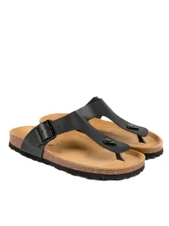 Leren teenslippers zwart