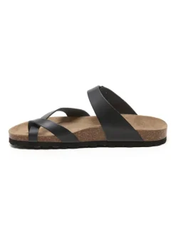 Leren teenslippers zwart