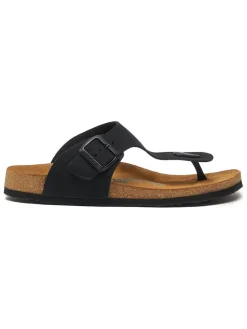 Leren teenslippers zwart