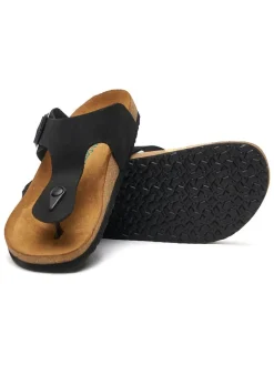 Leren teenslippers zwart