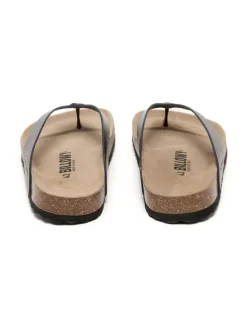 Leren teenslippers zwart