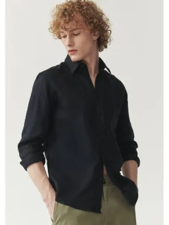 Linnen blouse "Marco" - slim fit - donkerblauw