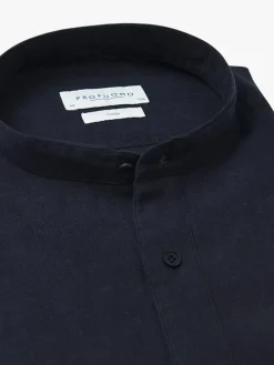 Linnen blouse - slim fit - donkerblauw
