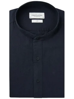 Linnen blouse - slim fit - donkerblauw