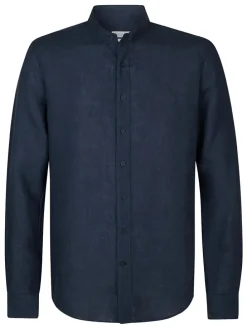 Linnen blouse - slim fit - donkerblauw