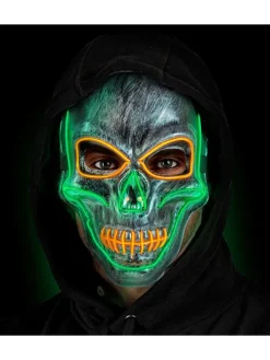 Masker "ZILVEREN DOODSHOOFDMASKER MET GEKLEURDE LEDS" meerkleurig