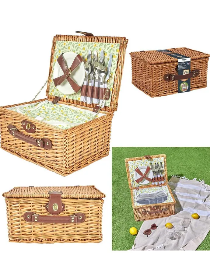Picknickmand naturel/groen - 21 delen