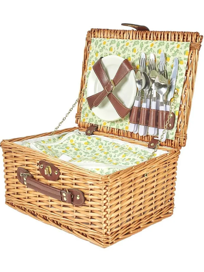 Picknickmand naturel/groen - 21 delen