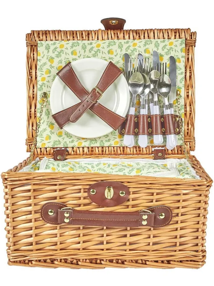 Picknickmand naturel/groen - 21 delen