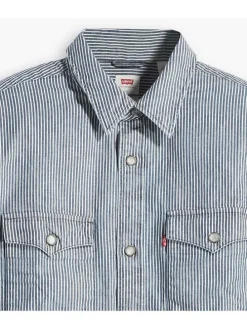 Spijkerblouse - relaxed fit - donkerblauw/wit