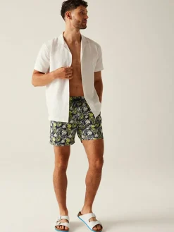 Zwemshort "Loras" donkerblauw/geel/wit